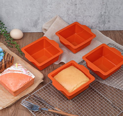 Webake 4 Inch Silicone Square Cake Pans, Nonstick Mini Square Silicone Molds for Baking, Ice Cube, Jelly, Soap, BPA Free Set of 4