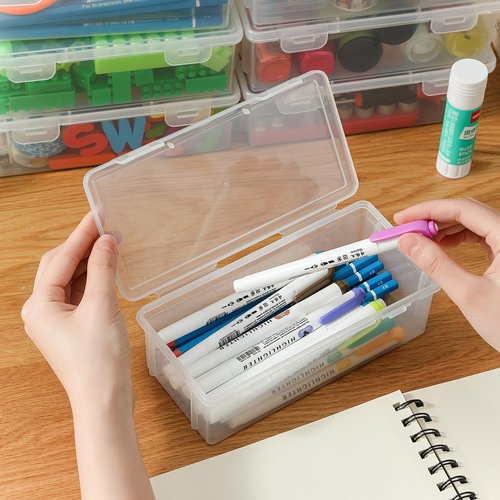 Swuj 8-Pack Clear Pencil Cases and Pencil Boxes, Stackable Plastic Pencil Box with Snap Lid, Large Capacity for Markers and Art Supplies for School, Office and Desk Organization – Rectangular Large