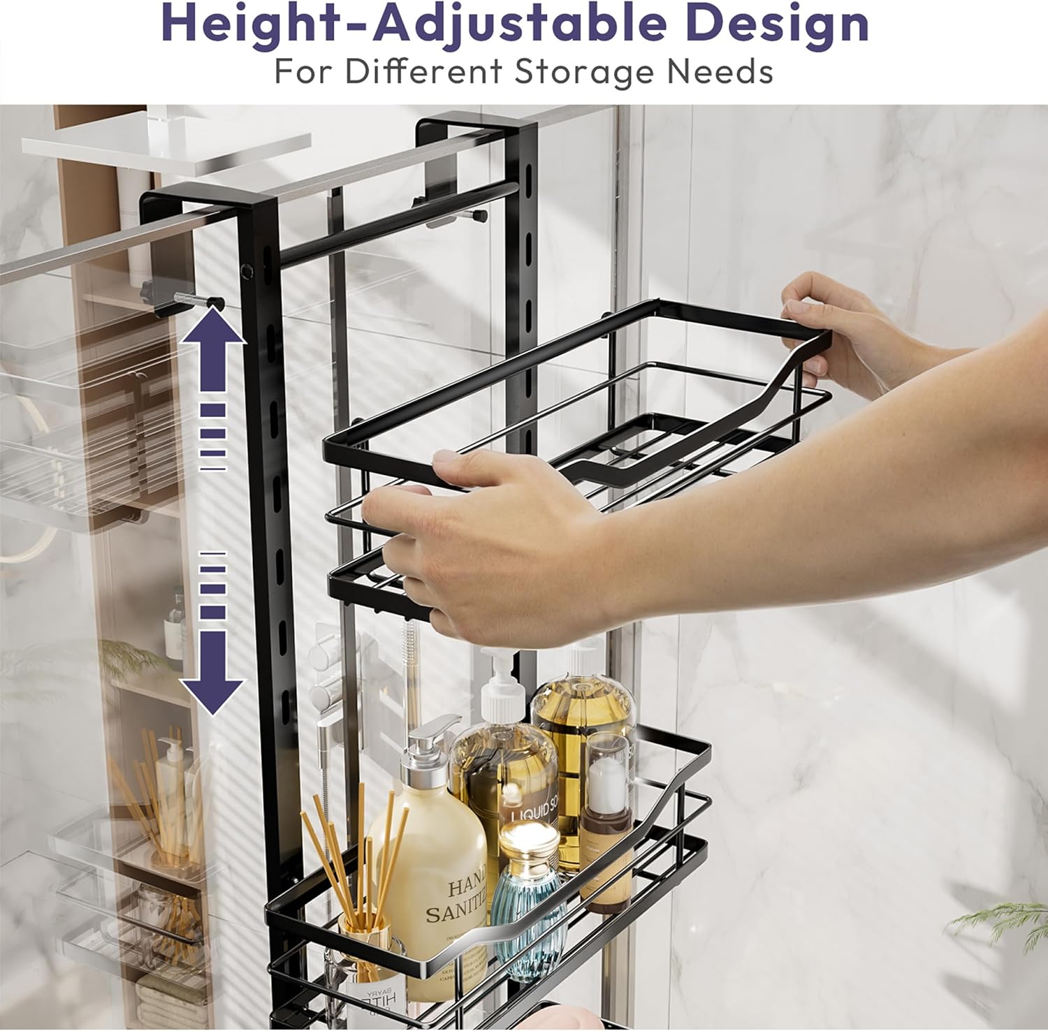 SWTYMIKI Over The Door Shower Caddy - 3-Tier Adjustable Organizer with Soap Holder | No-Drill Stainless Steel, Black
