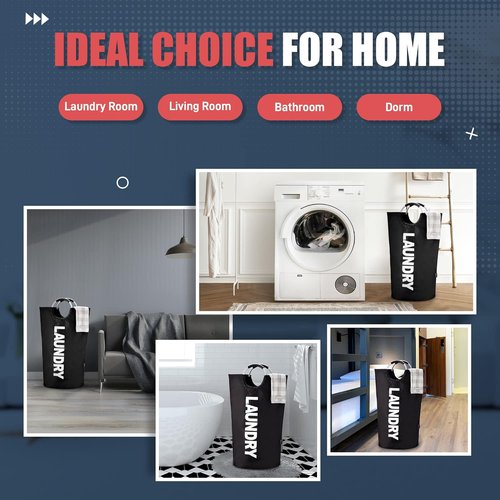Caroeas 125L Laundry Basket - Large Collapsible Hamper with Padded Handles | Sturdy Black Design