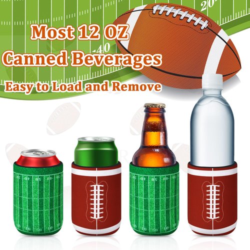 SEPGLITTER 18 Pack Football Can Cooler Sleeves Beer Drink Can Bottle Cooler Sleeves Cooler Collapsible for Football Lovers Party Birthday Themed Party Decorations Supplies Favors