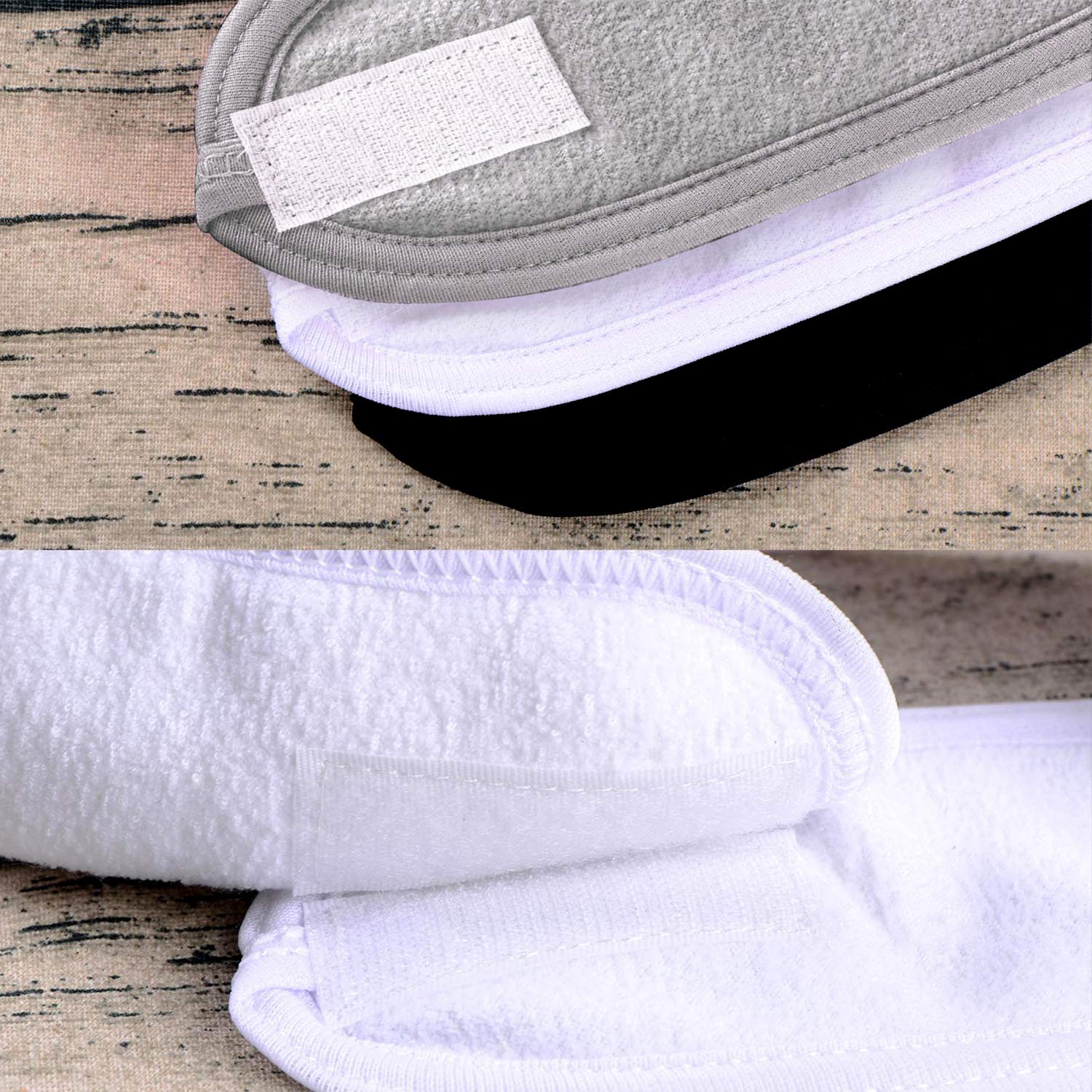 Whaline Spa Facial Headband Set - Adjustable Terry Cloth Wraps for Skincare & Makeup | 3 Pcs (White, Black, Gray)
