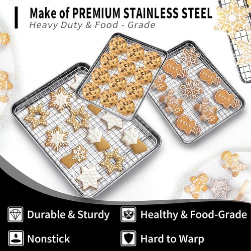 CEKEE Baking Sheet Set - 6-Piece Stainless Steel Cookie Sheets with Cooling Racks | Heavy Duty & Dishwasher Safe