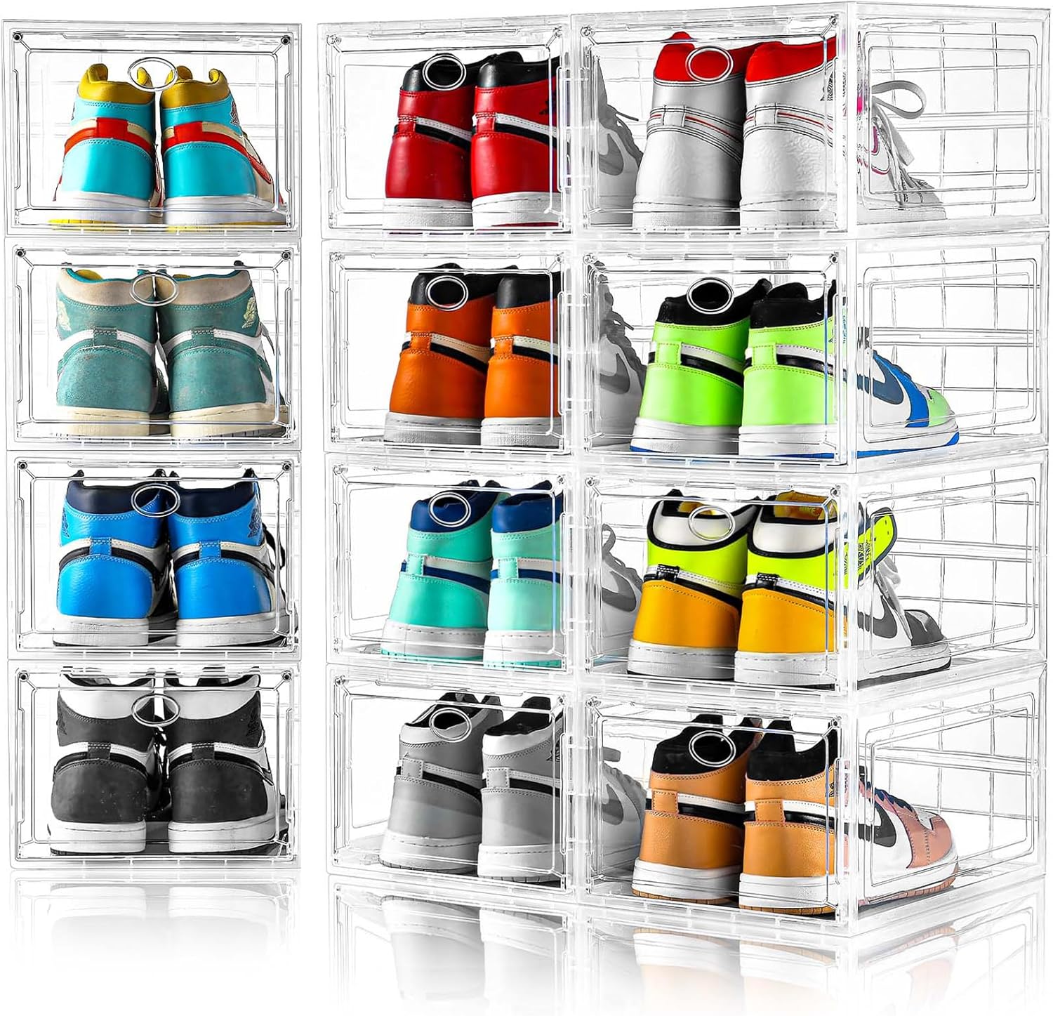 Amllas Clear Shoe Storage Boxes - Stackable & Sturdy Containers for Closet | Fits Up to US Size 12 (13.8”x 9.84”x 7.1”)