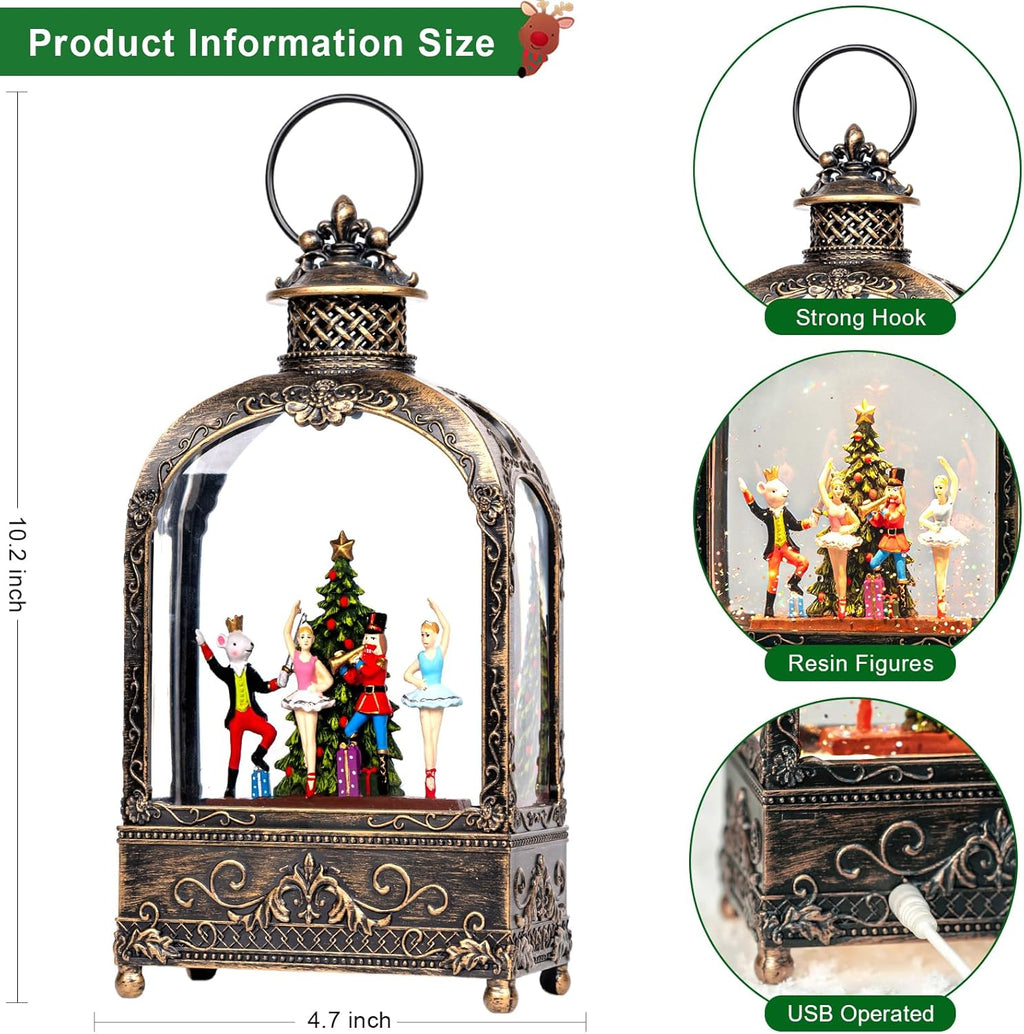 Nutcracker Christmas Snow Globe - Musical Lantern with Timer & USB/Battery Operated - 6 Hours