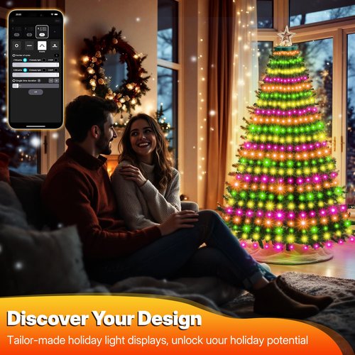 CheaperPremium 30 Modes Ring Christmas Tree Lights - 7.5Ft x 12 Lines 336 LED Easy App Control Color Changing Timer Remote (Warm White to Multicolor)