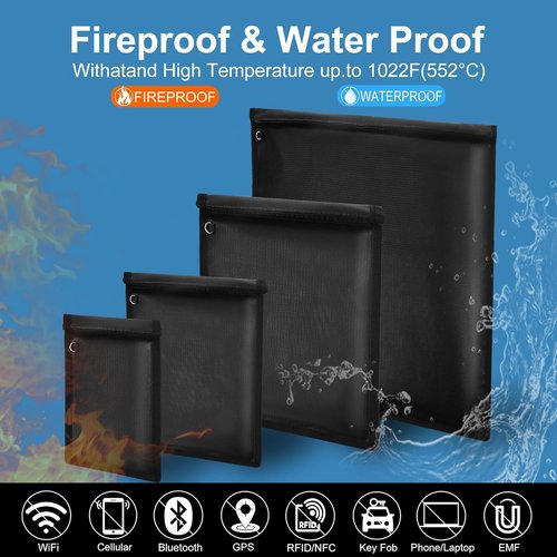 Faraday Bag | 4-Pack Waterproof & Fireproof Signal Blocking Pouches for Laptop, Tablet, Phone & Car Key
