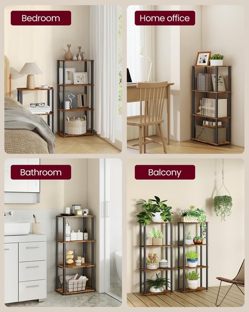 VASAGLE Superfast Toolless Assembly, 4-Tier Shelf for Living Room, Standing Shelf, Bookshelf, Bedroom, Kitchen, 9.4 x 15 x 41.3 Inches, Rustic Brown and Ink Black ULLS152K01