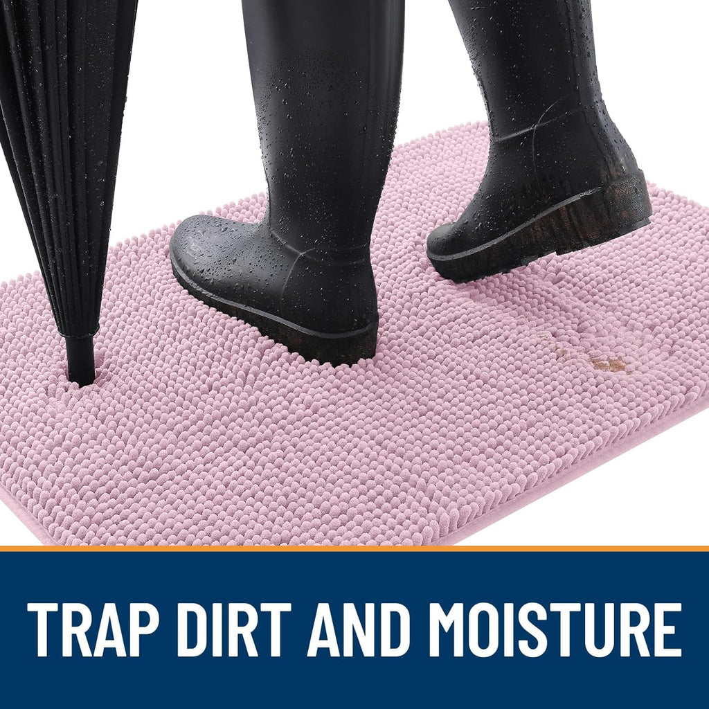 OLANLY Dog Door Mat - Absorbent Non-Slip Chenille Mat for Muddy Paws | 70x24, Dusty Rose Color