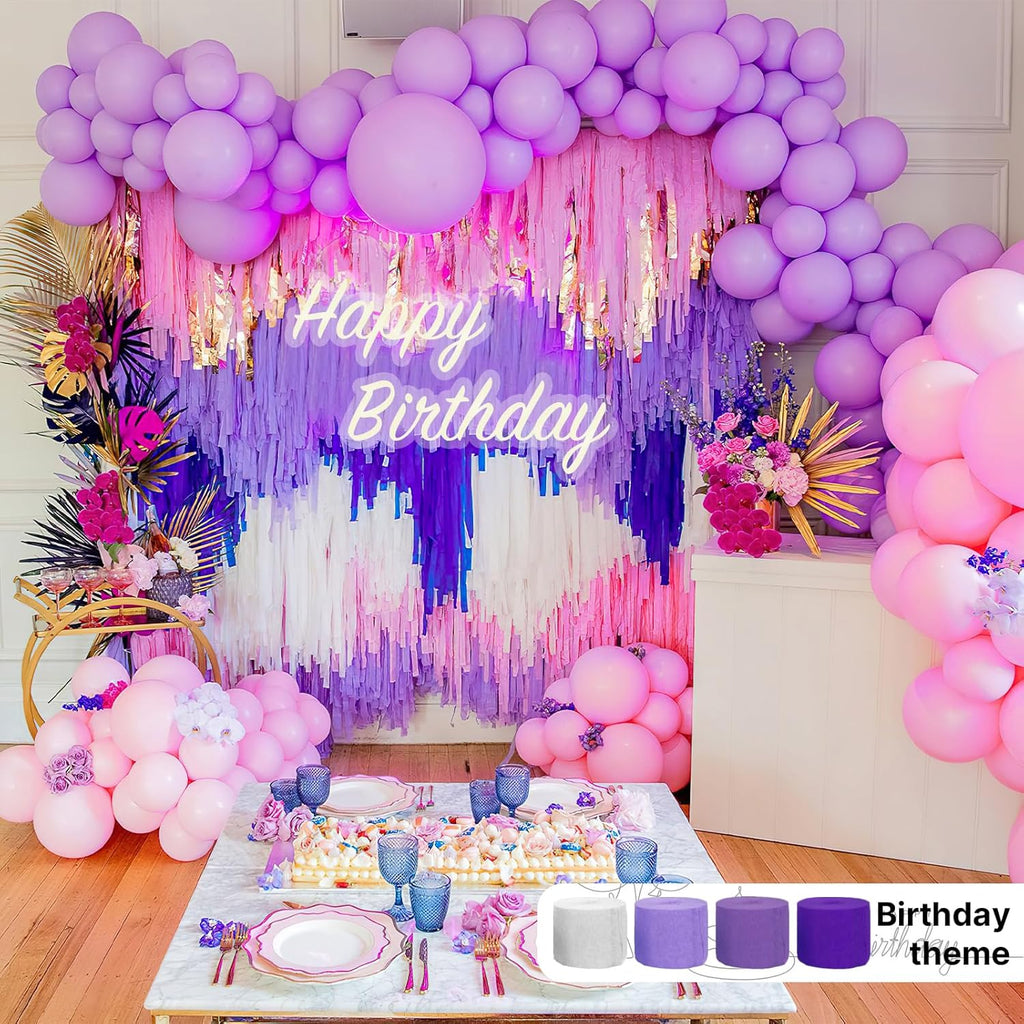 PartyWoo Crepe Paper Streamers - Light Pastel Pink & Purple | 4pcs, 328ft for Birthday & Baby Showers