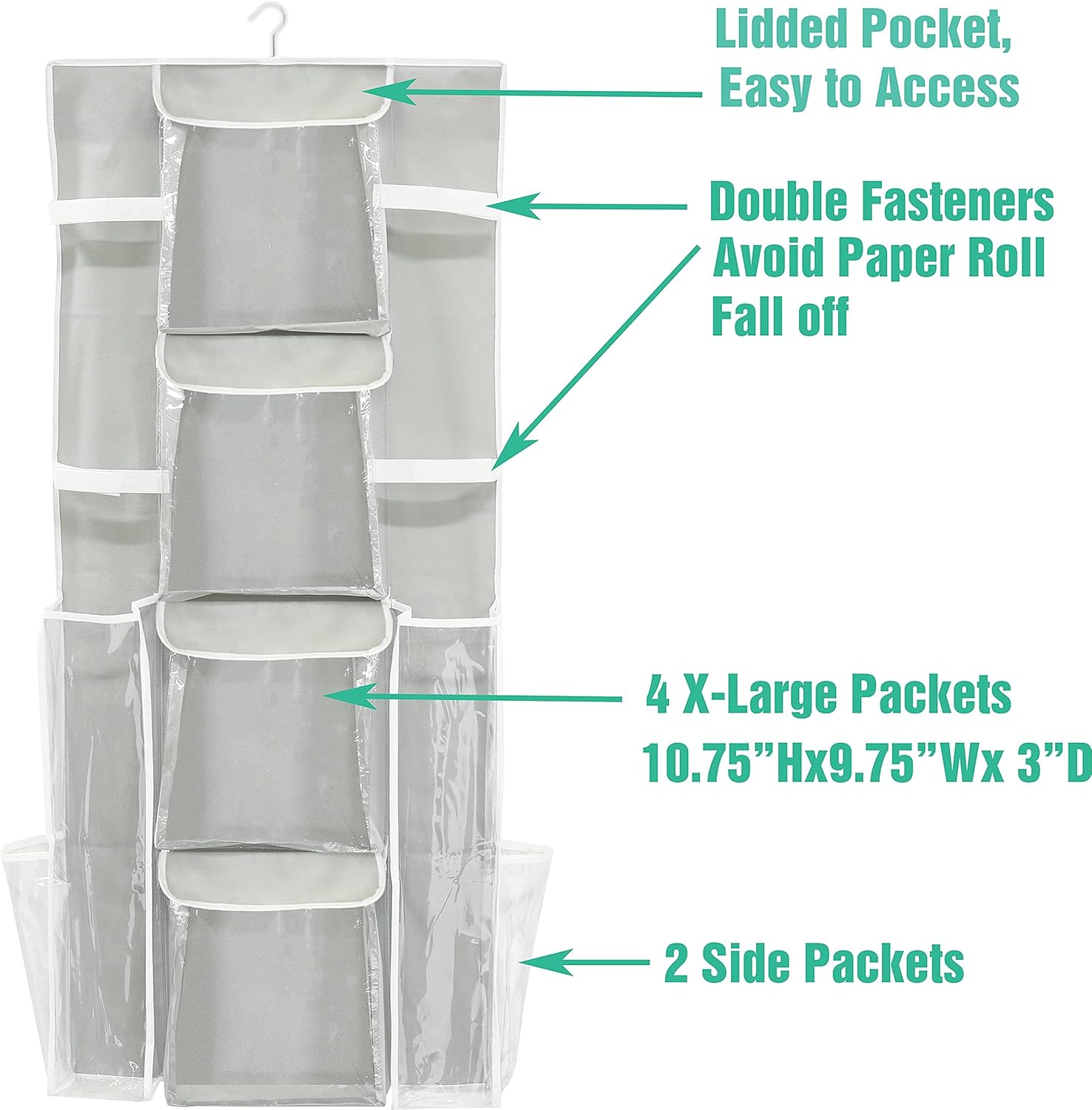 Simple Houseware Gift Wrap Organizer - Double-Sided Storage Pockets, Gray | Set of 1