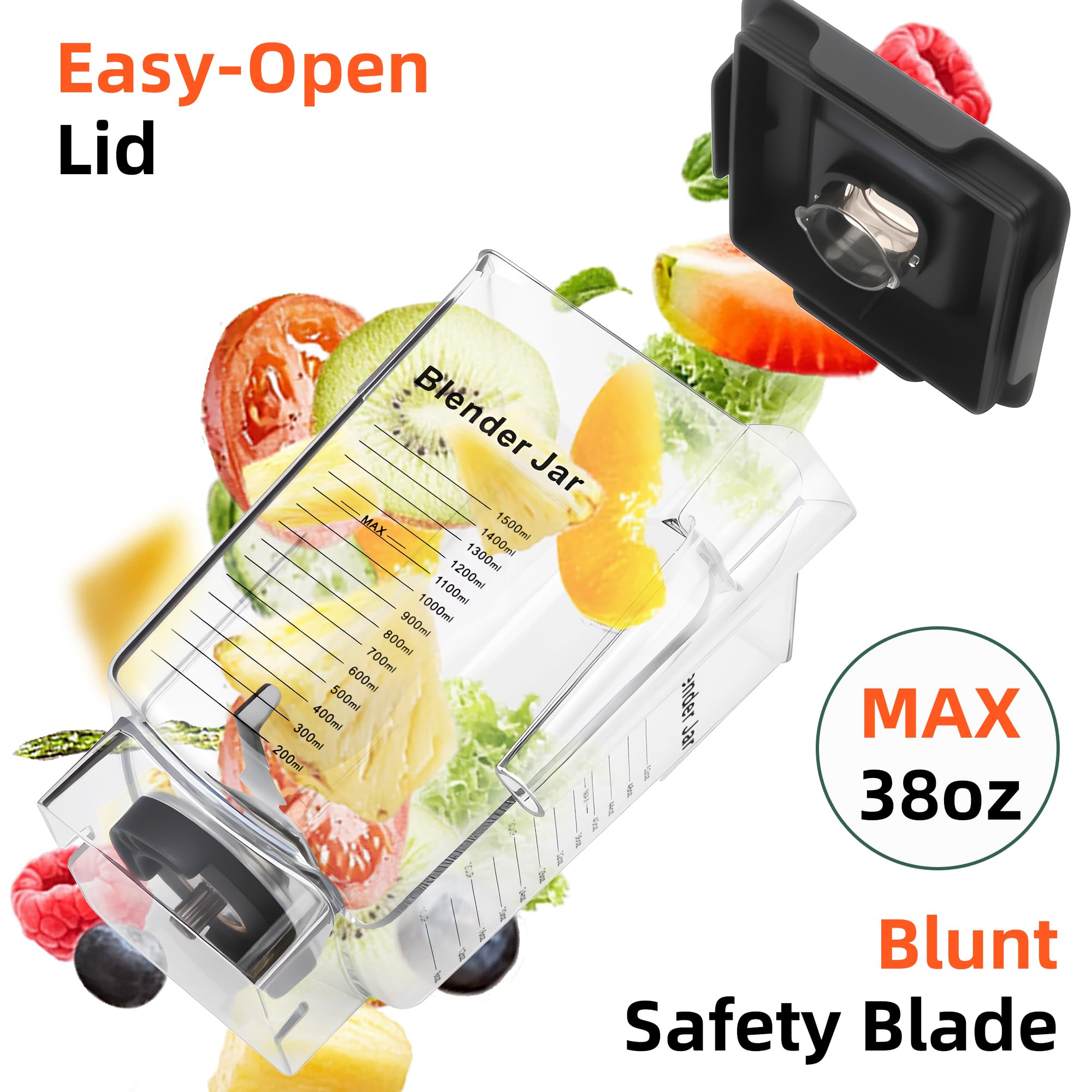 90 oz Replacement Jar Compatible with Blendtec Blender, Container Pitcher Fits All Consumer and Commercial Models, Includes Blade and Lid