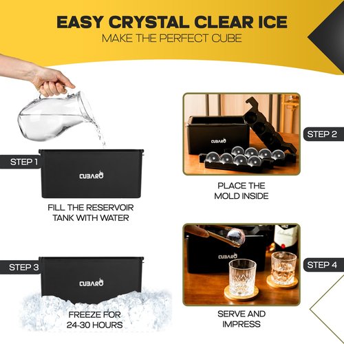Clear Ice Ball Maker for Whiskey & Cocktails | 8 Large 2" Crystal Clear Ice Spheres | Premium Hard Shell Directional Freezing Mold + Freezer Bag | Slow‑Melt Ice Balls by CUBARO