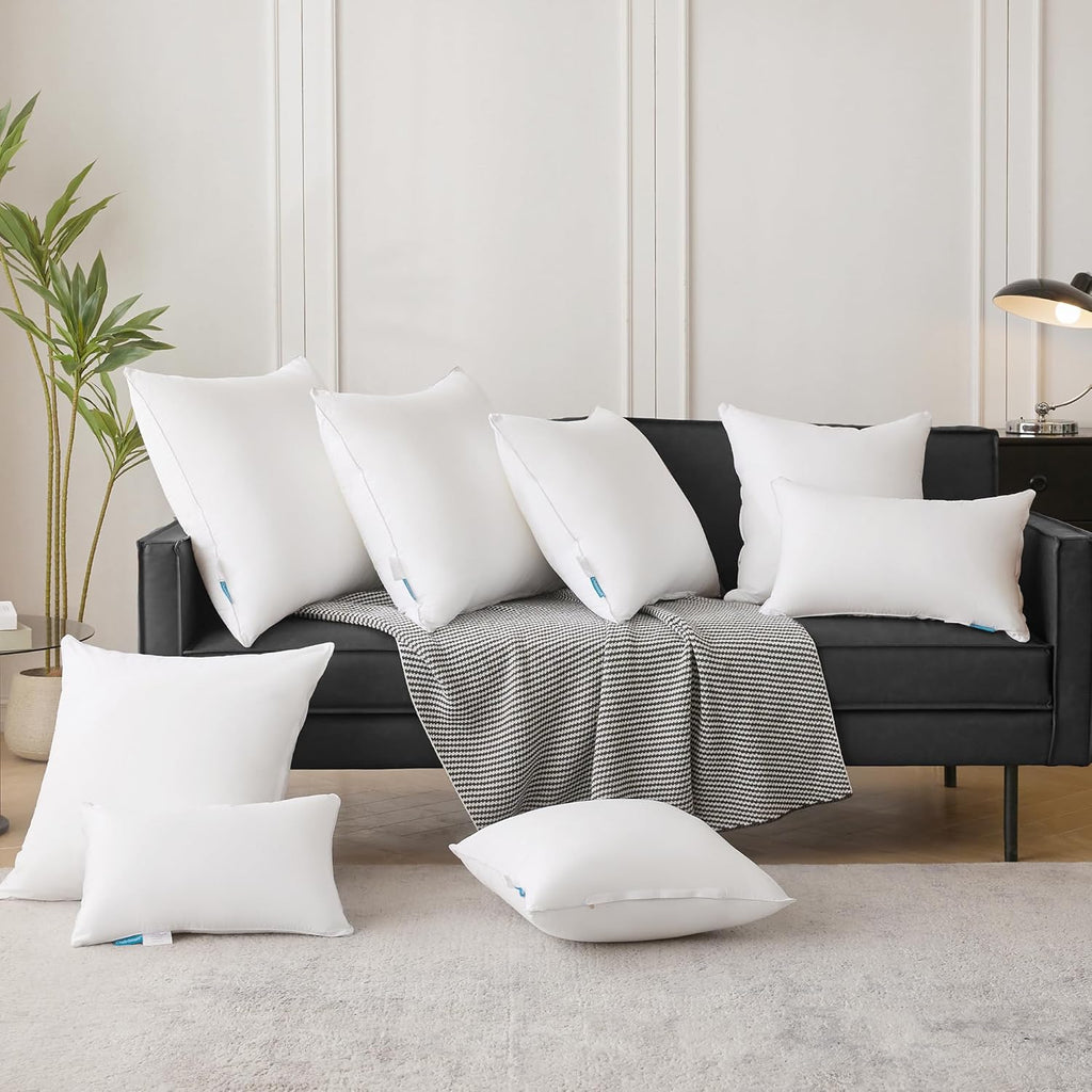 Oubonun Lumbar Pillow Set of 2 - 100% Cotton Decorative Rectangle Inserts - White Sofa Pillows