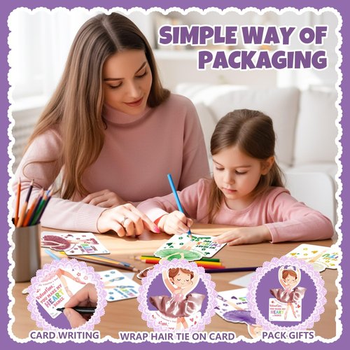 Valentines Day Cards for Kids School - 24 Pack Dance Valentines Cards with Hair Scrunchies, Ballet Valentine for Class Party Favors, Girls Valentine Gifts for Daycare Preschool Classroom Exchange