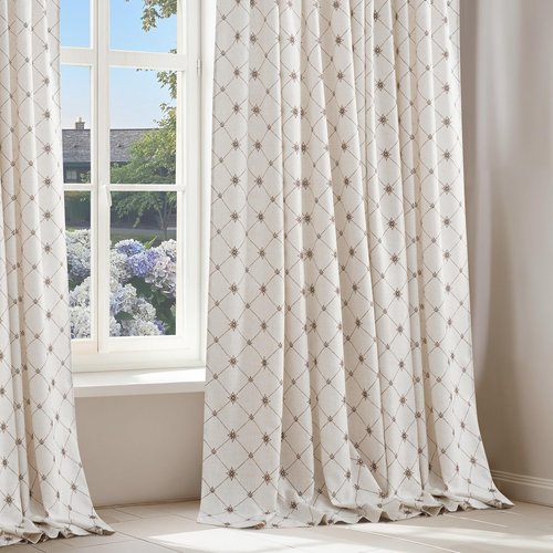 NICETOWN Linen Blend (250GSM) Semi Sheer Curtains 84 inches Long, Retro & Elegant Diamond Pattern Pocket & Back Tab Window Drapes Privacy with Light Filtering for Bedroom, W52 x L84, 2 Panels