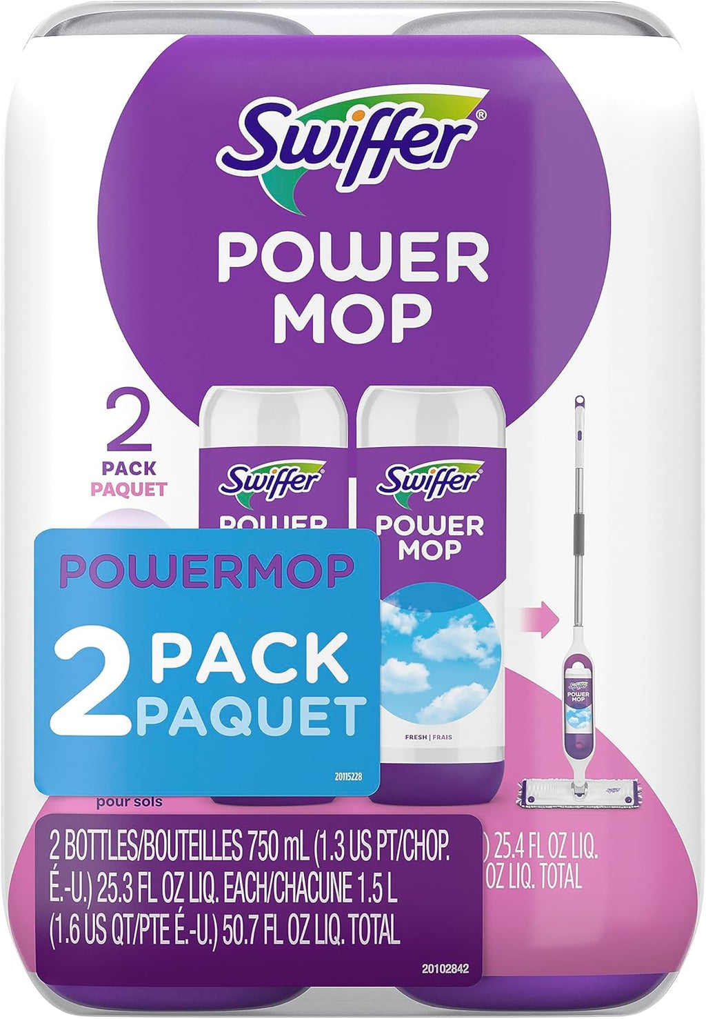 Swiffer PowerMop Floor Cleaning Solution - Fresh Scent Refills, 25.3 fl oz | 2 Pack