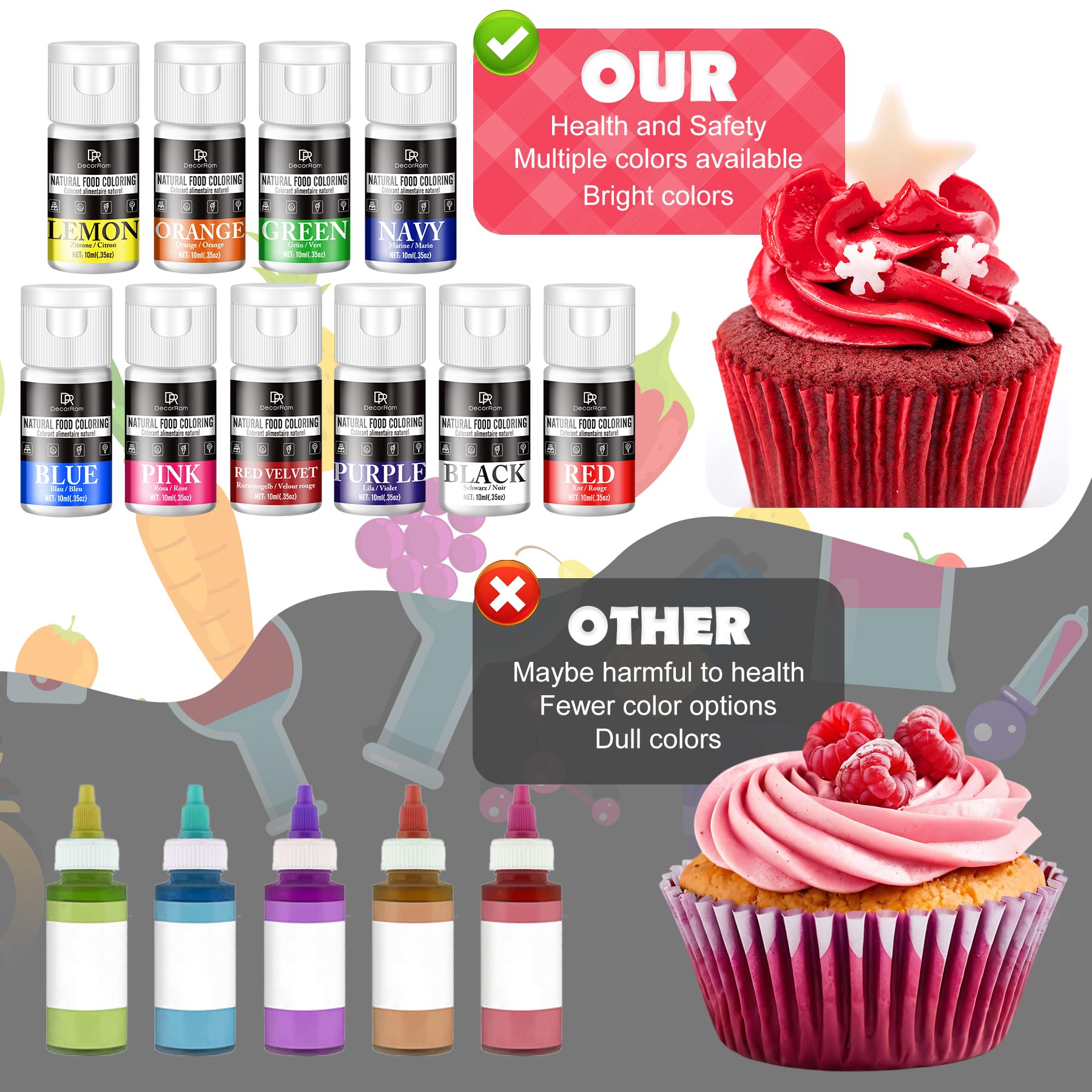 Natural Food Coloring, 10 Colors Bright Liquid Dye Free Food Coloring, Plant Based Food Colorings for Baking, DIY Cake Making, Cookie Decorating, Donut, Cream, Fondant, Candy & Baking Adult Hobby