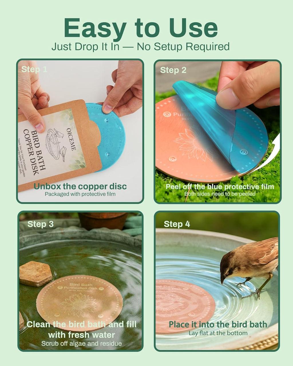 Skiennix Bird Bath Purification Disk - Solar-Powered Copper Fountain for Hummingbirds & Bees
