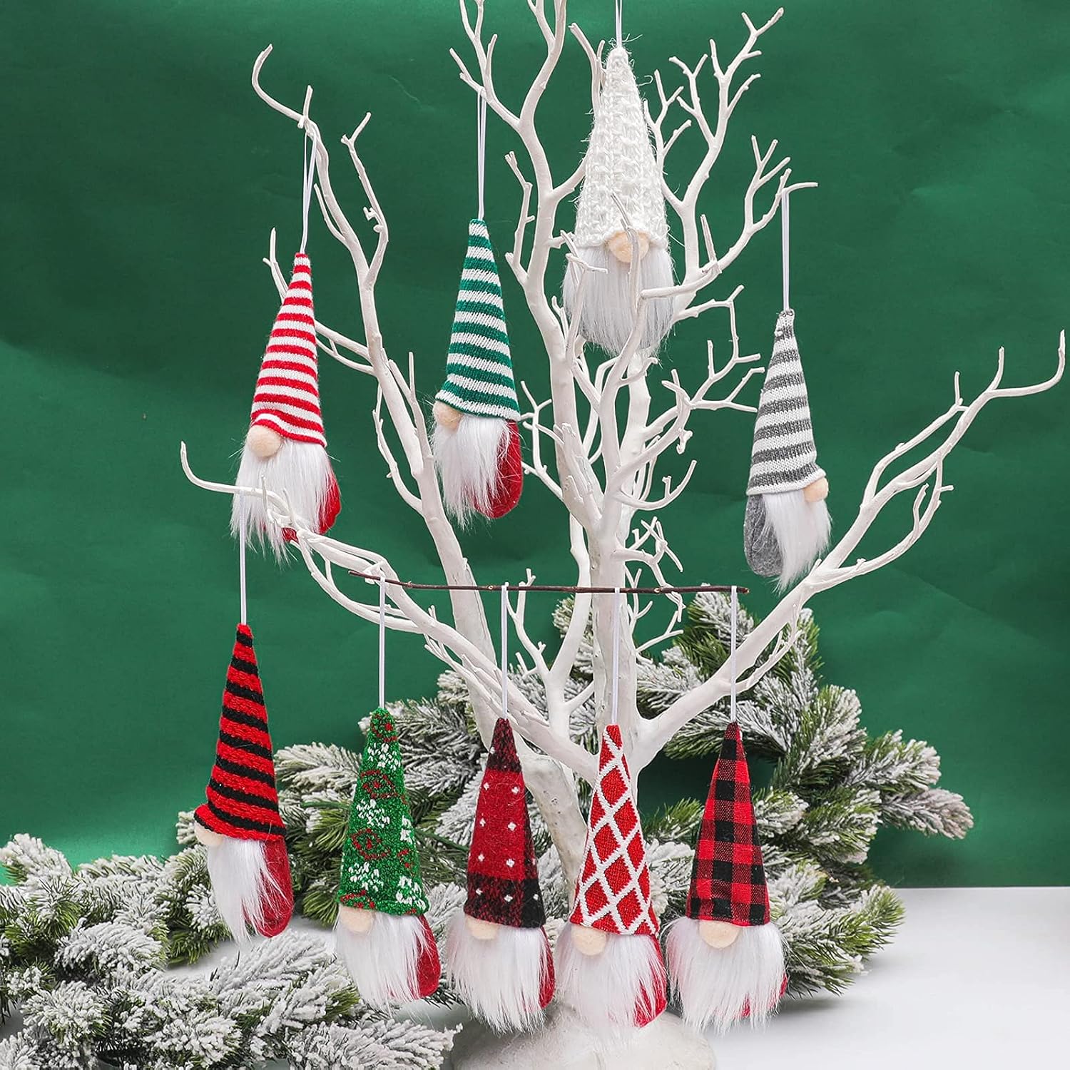 Skiennix Gnome Christmas Ornaments - Set of 3 Plush Tomte Santa Gnomes | Pink Holiday Decor