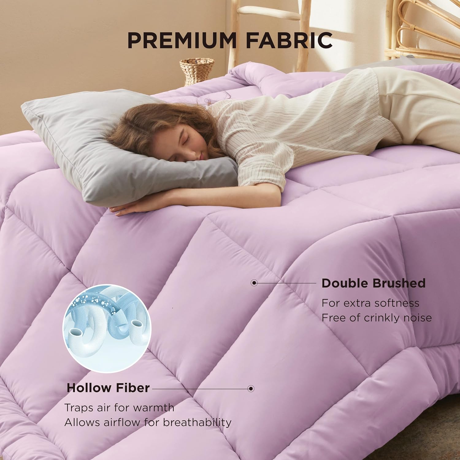 Bedsure Comforter Duvet Insert - All-Season Quilted Twin Size Bedding, GentleSoft Down Alternative, Light Purple 88 x 68 Inches