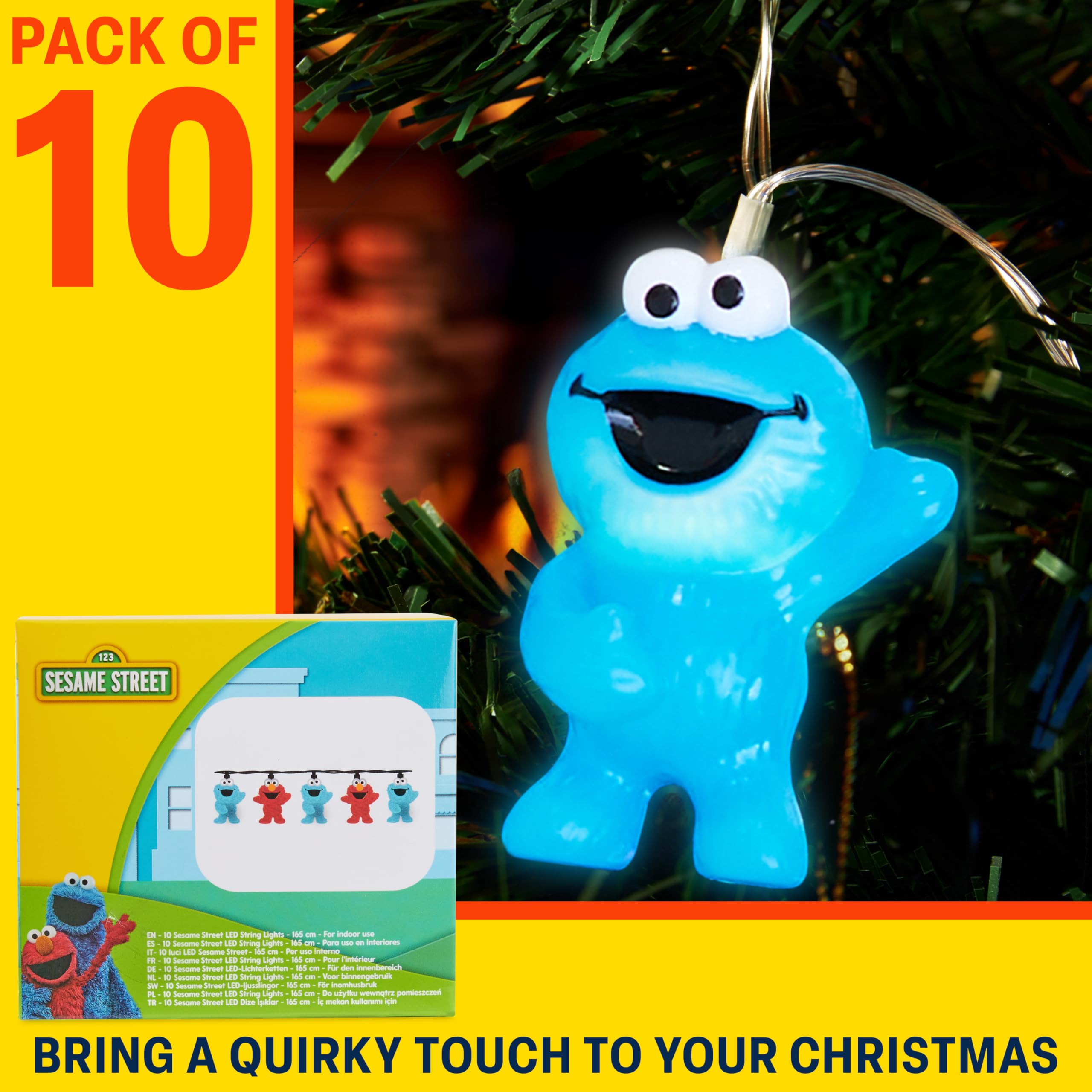 Get Trend Sesame Street Cookie Monster, Elmo 3D String Lights, 5.5ft Indoor LED Battery Operated Warm Fairy Lights, Room Decor, Home Decorations