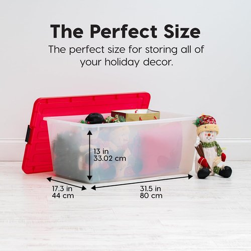 IRIS USA 91 Qt. Stackable Plastic Storage Bins - BPA-Free, Durable Organizing Solution, 4 Pack - Red