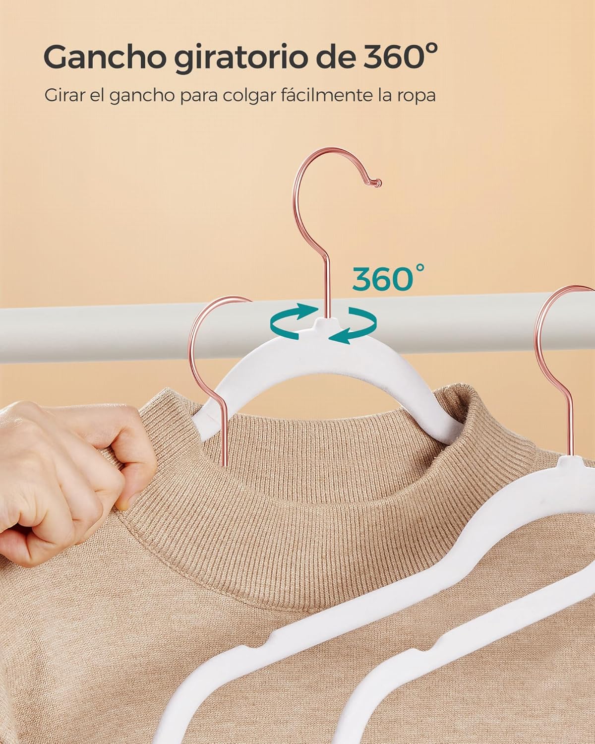 SONGMICS Slim Velvet Hangers - Non-Slip Clothes Hangers with Rose Gold Hooks | Space-Saving 50 Pack, White