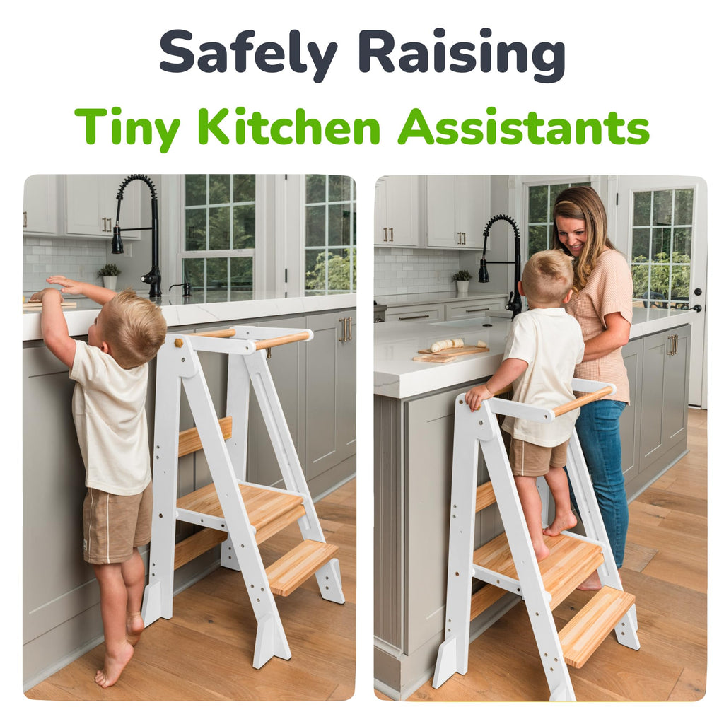 OCODILE Adjustable Foldable Toddler Tower – Folding Tower for Kids | Montessori Toddler Kitchen Step Stool Helper for Independence - White