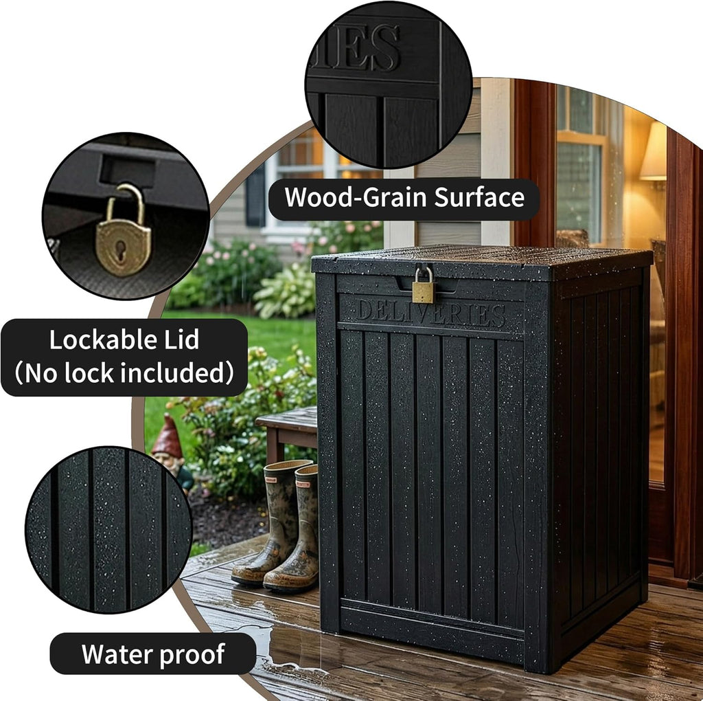 Skiennix Lockable Package Delivery Box - Waterproof Resin Outdoor Storage (57 Gallon, Black)