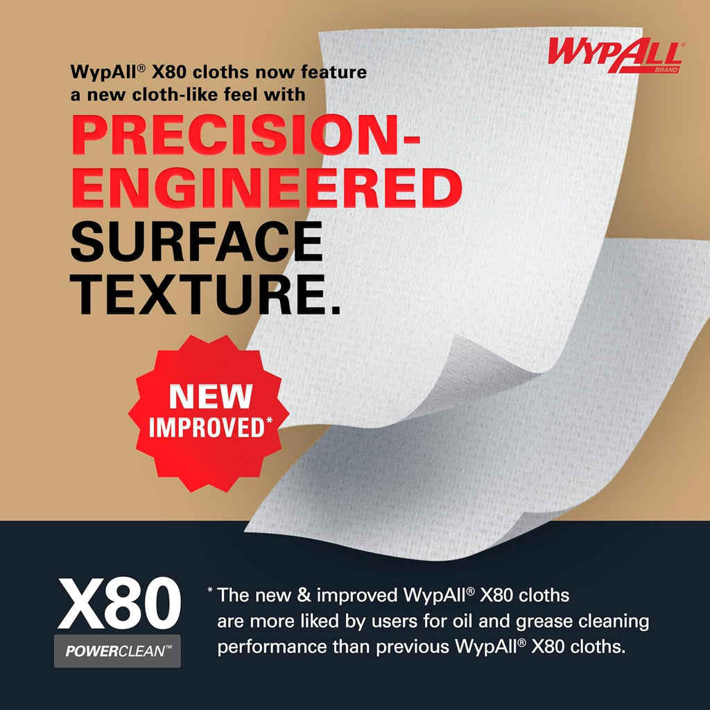 WypAll PowerClean X80 Heavy Duty Cloths - Jumbo Blue Towels for Extended Use | 455 Sheets Total