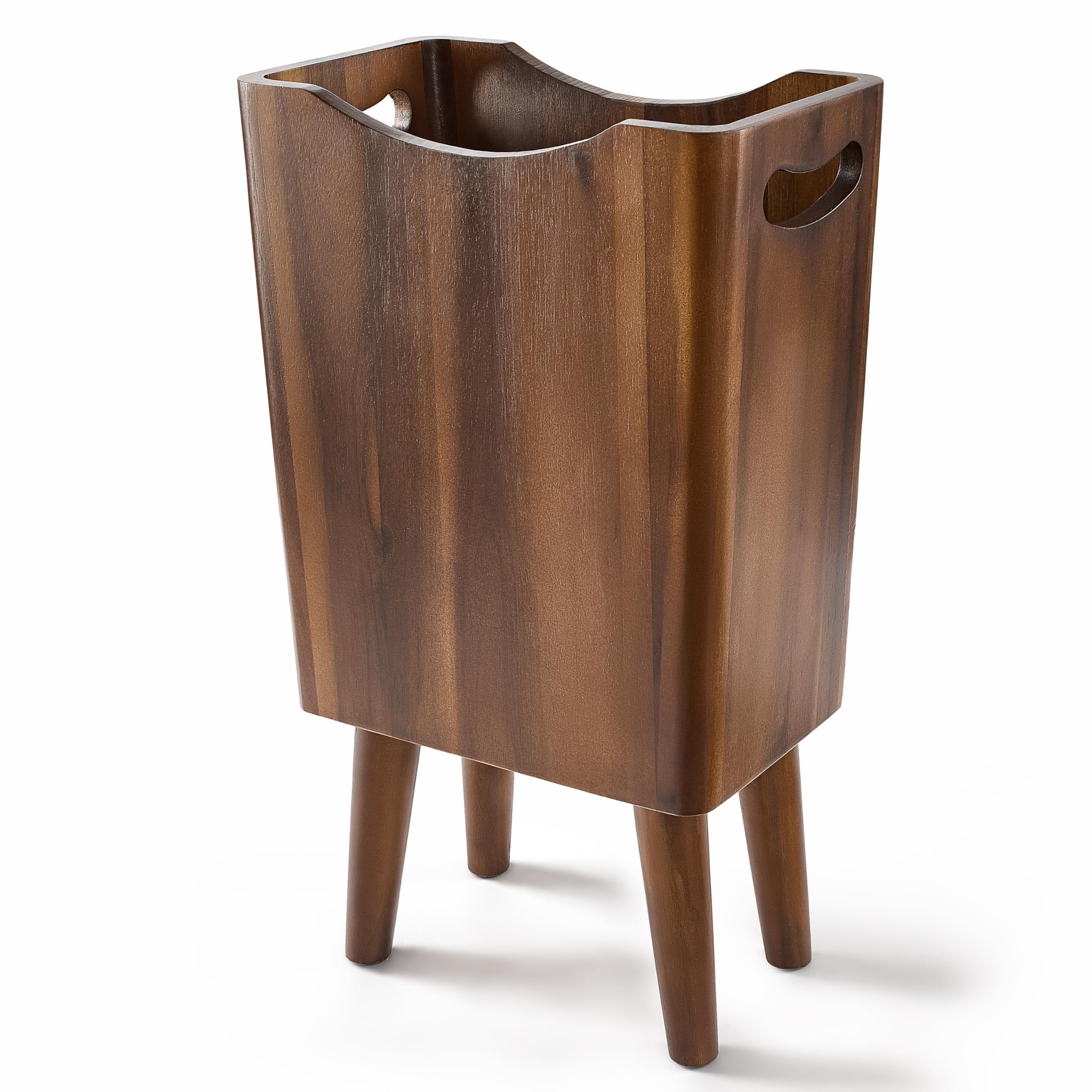 Tidita 2 Gallons Wooden Trash Can 4 Legs - Acacia Wooden Bin, Wood Bathroom Accessories - Small Bin, Waste Basket for Bedroom, Office Garbage Can - Bathroom Trash Can, Patent Pending (Walnut Color)