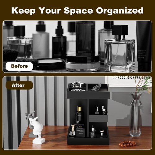 Cologne Organizer for Men, 360 Makeup Rotating Organizer, Organizador de Perfumes, Estante para Perfumes, Gifts for Men, Countertop Vanity and Bathroom, Bedroom Essentials, Mens Husband Gifts(Black)