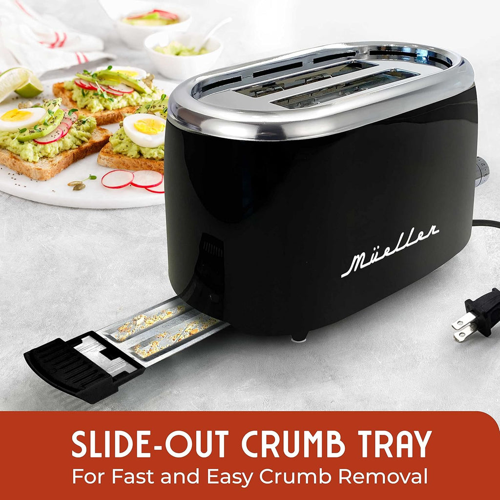MUELLER HOME Retro Toaster - 2 Slice with 7 Browning Levels & 3 Functions | Stainless Steel, Black