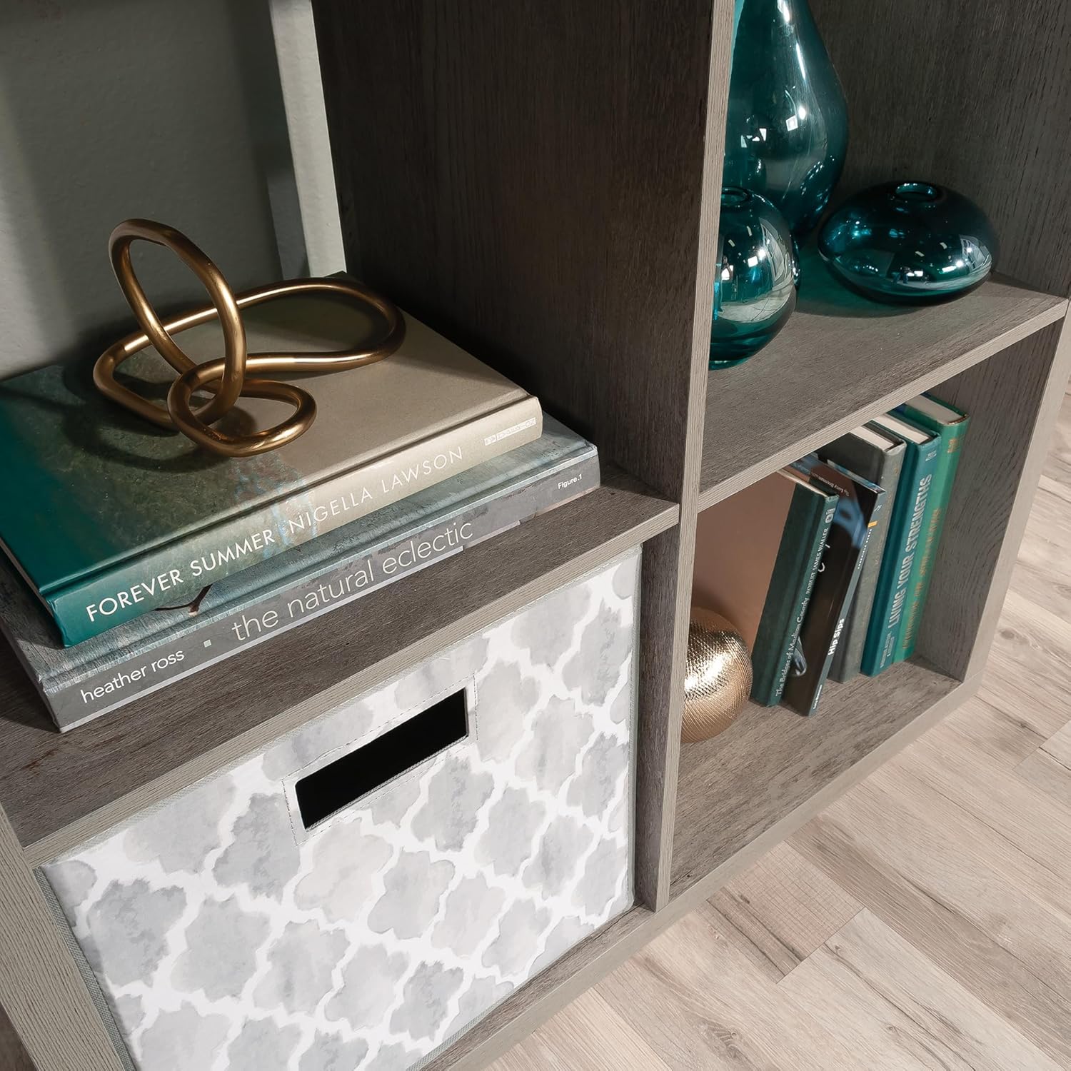 Sauder 4-Cube Organizer Storage Bookcase - Stylish Mystic Oak Design for Versatile Use