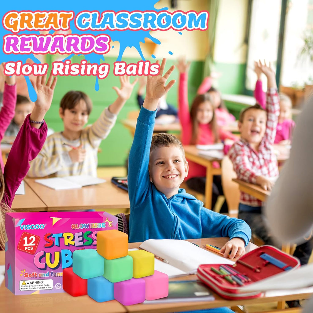 Skiennix 12 Pack Slow Rising Stress Cubes - Soft Squishy Fidget Toys for Anxiety Relief | Perfect for Kids & Adults