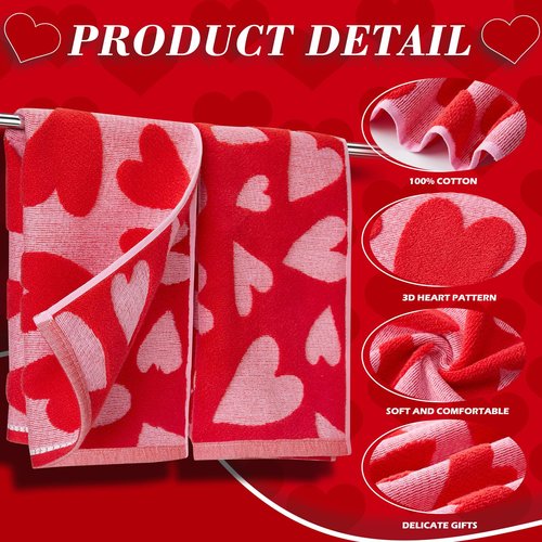 Peryiter 4 Pcs Valentines Day Hand Towels 3D Jacquard Red Heart Fingertip Towels for Bathroom 100% Cotton Soft Kitchen Decorative Set for Valentine Gift Bath Decorations (15.7'' x 26.7'')