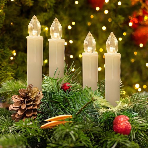 Daord Flameless LED Taper Candles - Battery Operated with Remote Timer | 30 PCS Ivory for Holiday Decor