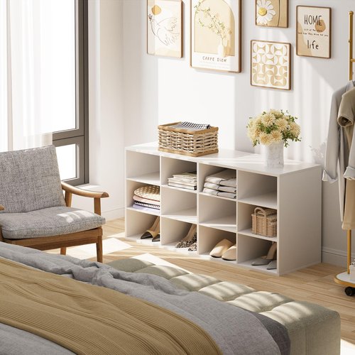 Garden 4 you Shoe Storage Bench, Cubby Shoe Rack with 12 Cubbies, 3-Tier Wood Shoe Rack Organizer, Shoe Organizer Cabinet for Entryway, Hallway, Closet and Garage, White