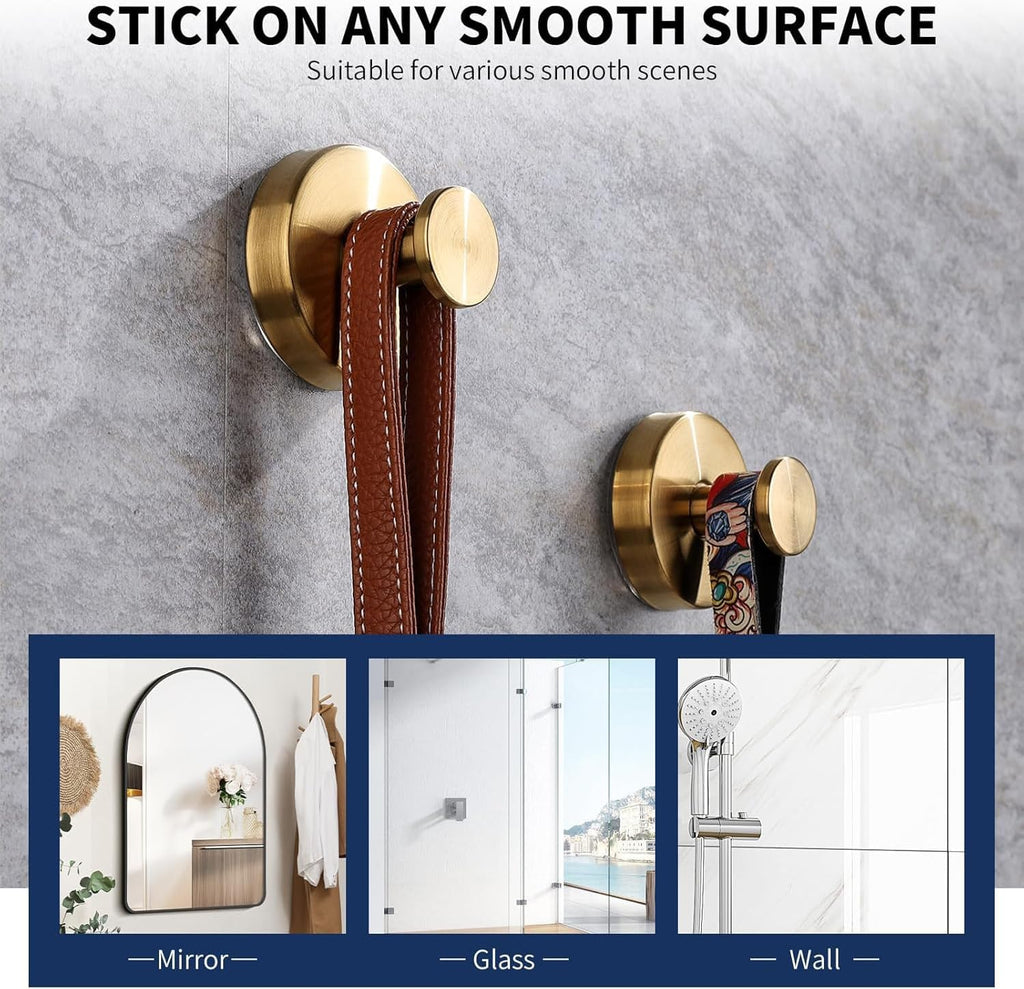 SUS304 Stainless Steel Suction Cup Hooks - Durable Bathroom & Kitchen Organizers | 2-Pack for Glass, Tile, Mirrors