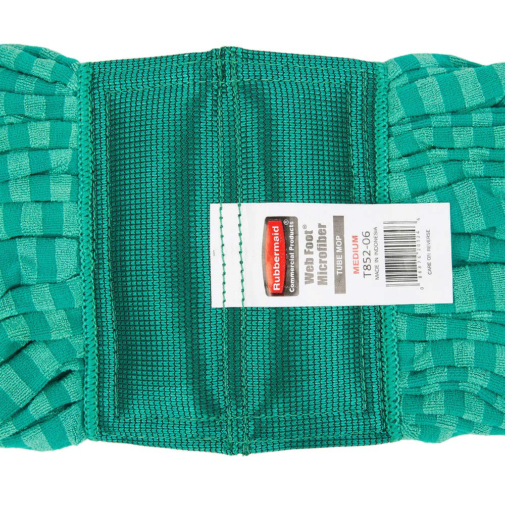 Rubbermaid Commercial Products Web Foot® Medium 20 Ounce Microfiber Tube Wet Mop 5" Headband Green for General Purpose Floor Cleaning Abrasive Cleaning and Heady-Duty Scrubbing