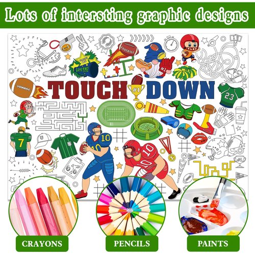 HOWAF Football Coloring Poster with 24 (12 Colors) Paint Pens, Touch Down Football Giant Coloring Poster Game Tablecloth Banner for Football Birthday Gift Party Supplies Classroom Art Craft Suppiles