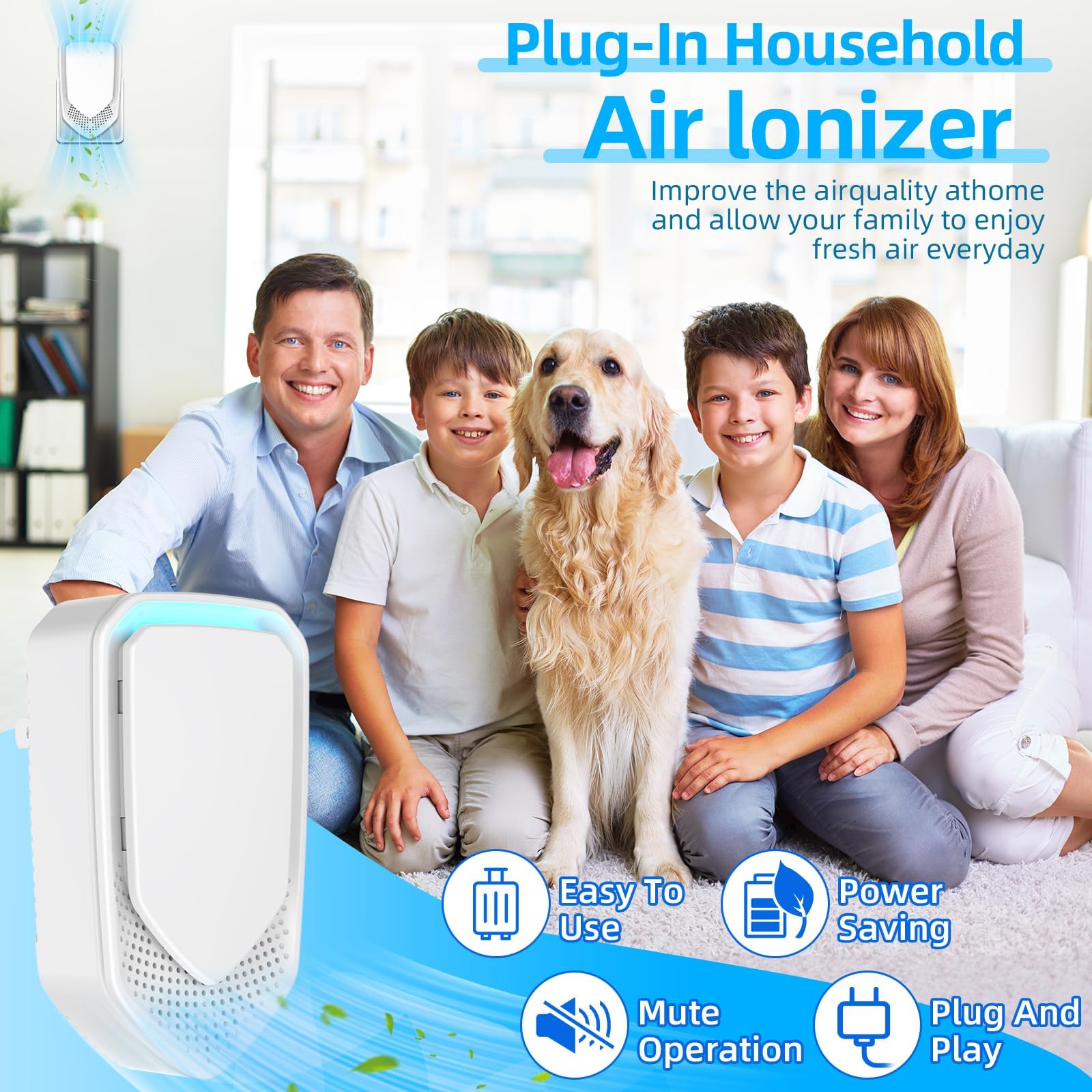 2026 Upgraded Air Ionizers for Home Negative Ion Air Purifier Plug In Quiet Air Ionizers for Dust Mites, Odor, Smoke Dust, Pets, Portable Air Cleaner for Bedroom, Kitchen, Office, 8 Pack