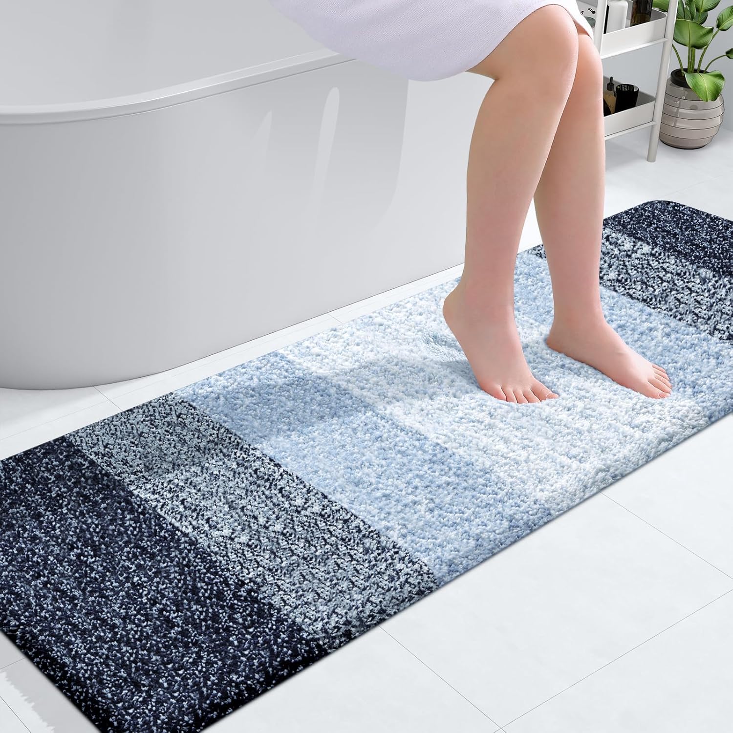 OLANLY Bathroom Runner Rugs - Extra Soft Microfiber, Quick Dry, Washable | 59x20, Navy Blue
