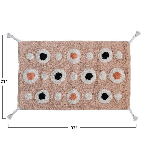 Boho Cotton Tufted Bath Mat with Circle Pattern and Tassels, Multicolor