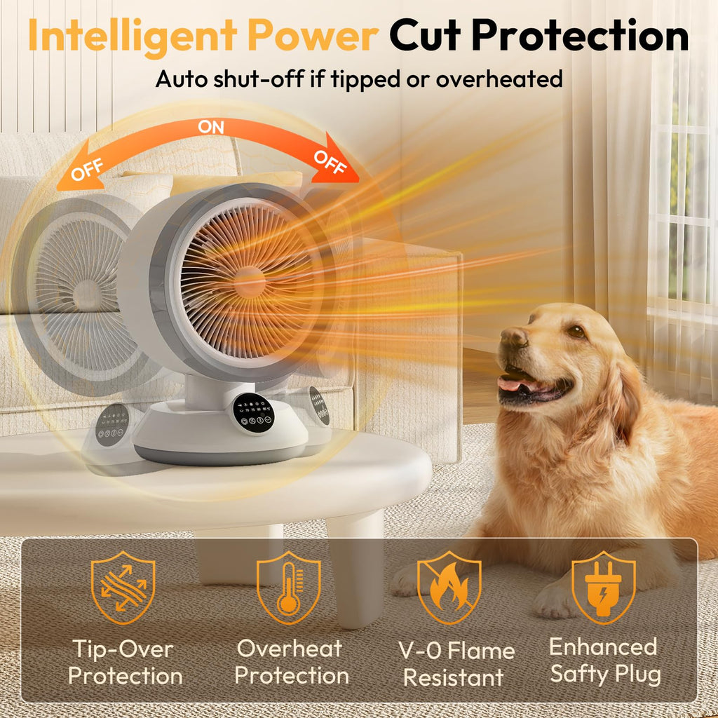 Rellytech 2-in-1 Heater Fan Combo, Portable Cooling Desk Fan with 60° Oscillation for Indoor Use, 1500W Portable Space Heater for Bedroom Office, Tip-Over Protection,Valentine’s Day Gift