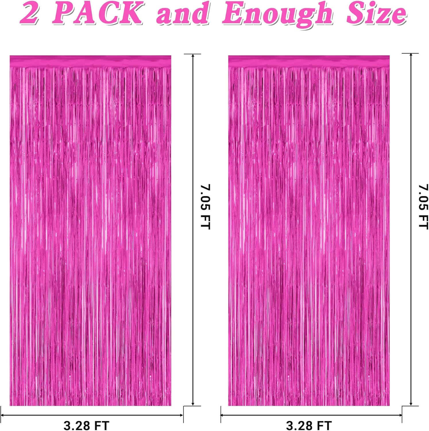Skiennix Hot Pink Party Decorations - 3.28 FT x 7.05 FT Metallic Rose Red Backdrop & Tinsel Curtains