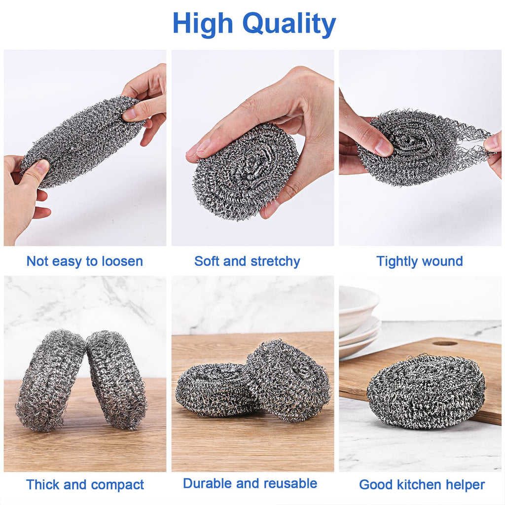 ovwo 12Pack Upgraded Steel Wool Scrubbers - Premium Stainless Steel Scrubber, Metal Scouring Pads, Steel Wool Pads, Kitchen Cleaner, Heavy Duty Cleaning Supplies - Especially for Tough Cleaning