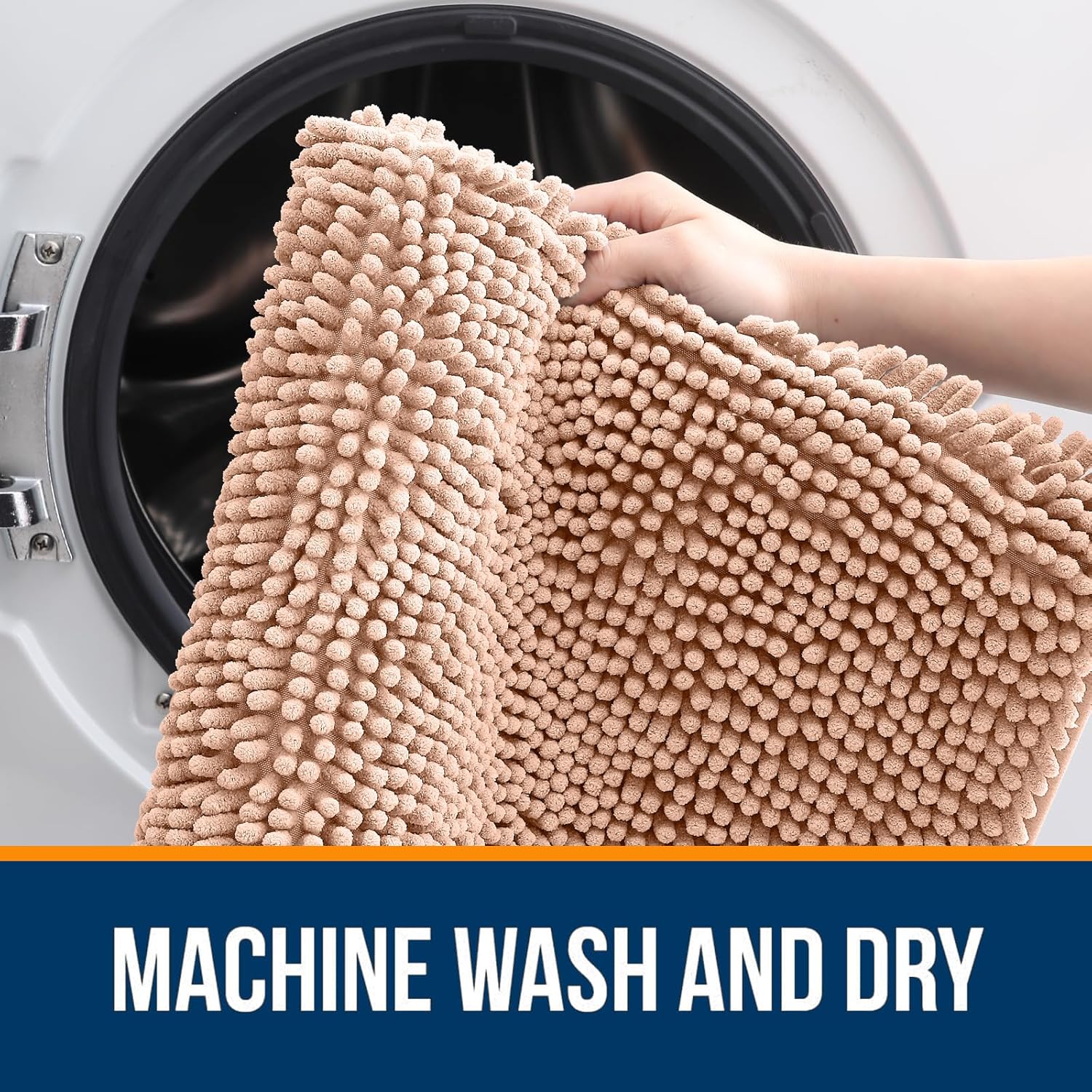 OLANLY Large Bathroom Rugs - Extra Soft Chenille Bath Mats | Quick Dry, Machine Washable, 40x24, Peach
