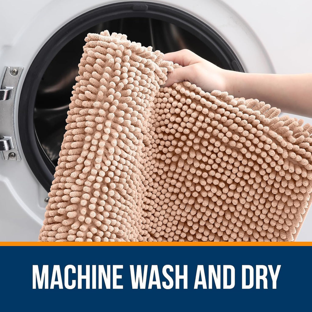 OLANLY Bathroom Runner Rug - Extra Soft Chenille, Quick Dry & Machine Washable | 47x17 Inches, Peach